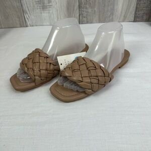 Women's Tan Woven Slide Sandals